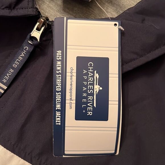 Mens Charles River Striped Sideline Jacket, XXL, Navy w/ white stripe, NWT - Picture 5 of 7